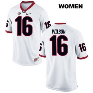 Women's Georgia Bulldogs NCAA #16 Divaad Wilson Nike Stitched White Authentic College Football Jersey YYE8854DX